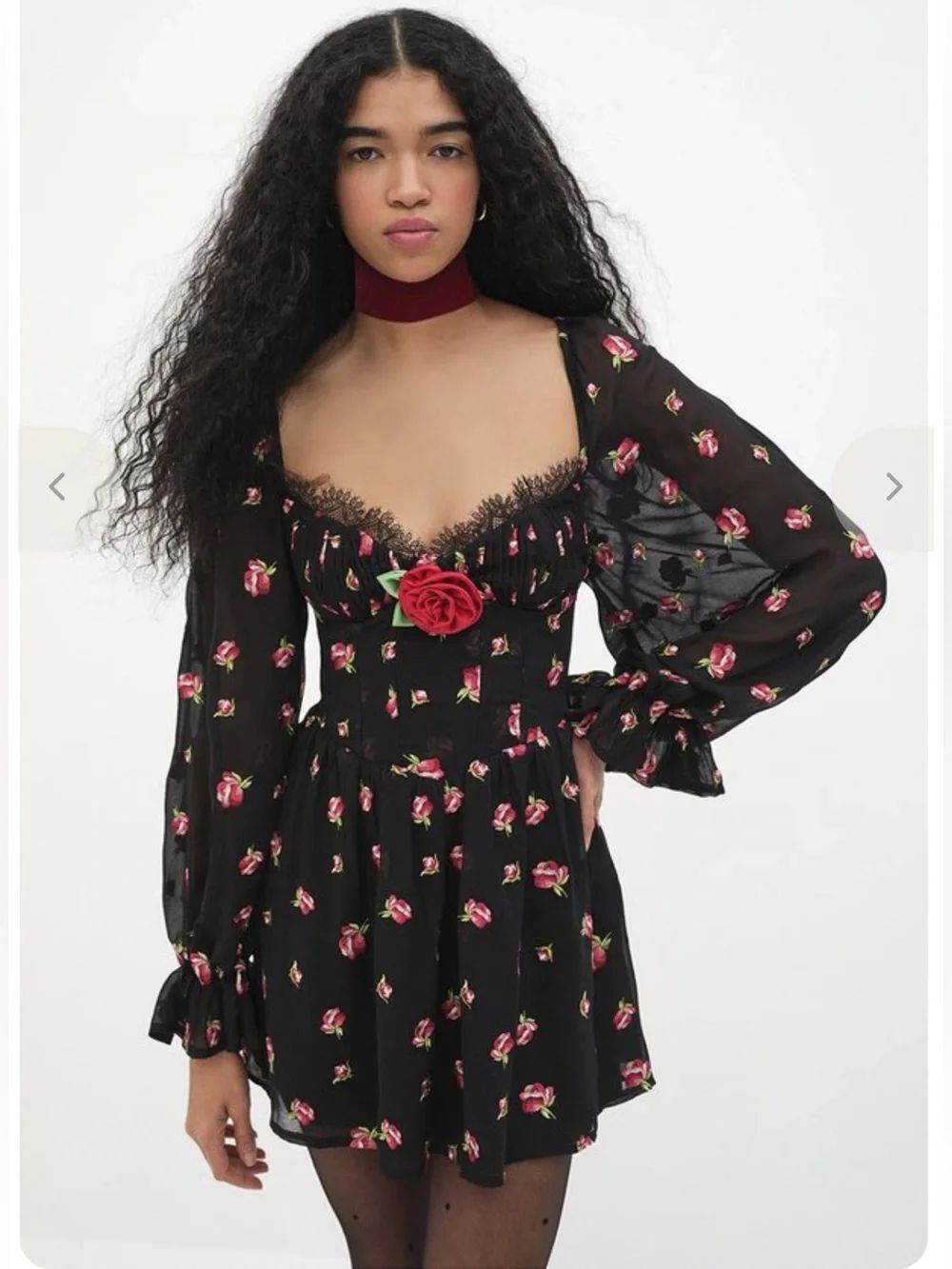 NWT For Love & Lemons WREN Black Multi Embroidered Roses REVOLVE Small